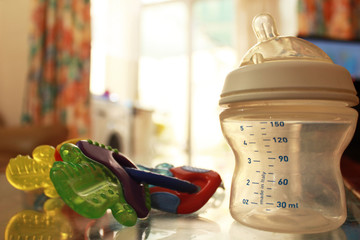 empti baby bottle colorfull background