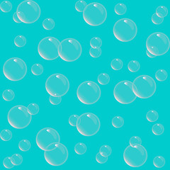 Soap bubbles on light blue background. Bubbles abstract background. Vector illustration