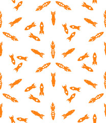 Vector seamless pattern from rocket icon and rocket silhouette of white background. Rocket background, spaceships, rocket ship