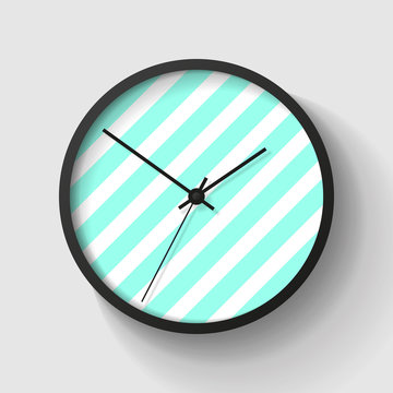 Simple striped wall Clock in realistic style, minimalistic timer on light background. Business watch. Vector design element for you project