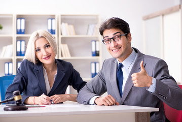 Lawyer discussing legal case with client