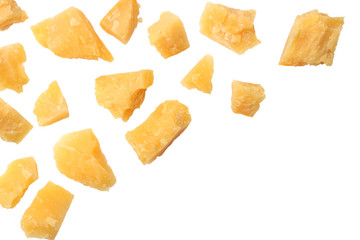 parmesan cheese isolated on a white background top view