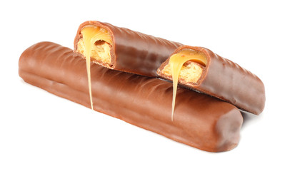 Caramel Chocolate Bar Isolated On White Background