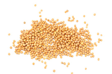 mustard seeds isolated on white background. top view