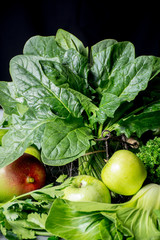 Fresh green vegetables and fruits, ingredients for dietary healthy detox smoothie or salad