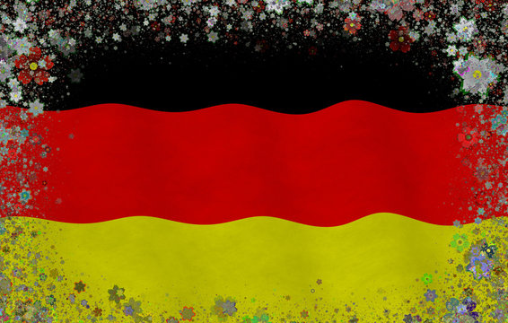 Illustration of German flag with a frame of blossom pattern