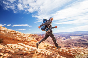 Hiker in Canyonlands National park in Utah, USA