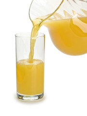 Fototapeta na wymiar Filling of a glass by orange juice