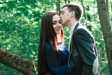 Young beautiful couple walking outdoor