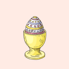Hand drawn painted easter egg. Doodle vintage illustration. Easter symbol
