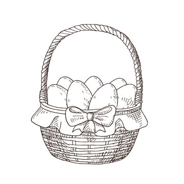 Hand drawn black and white easter basket with eggs. Greate holiday gift card