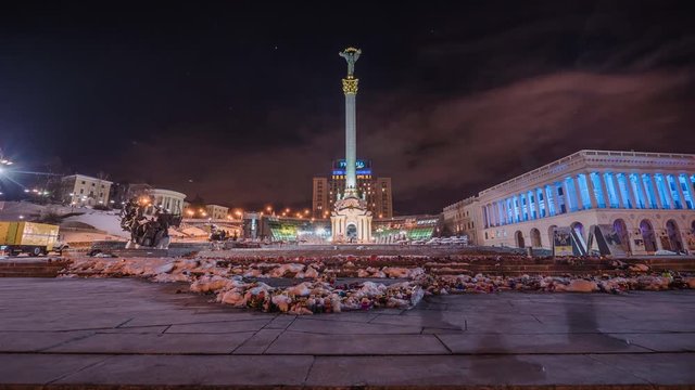Night timelapse of the Independence Square in Kiev