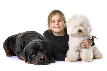 young girl and dogs