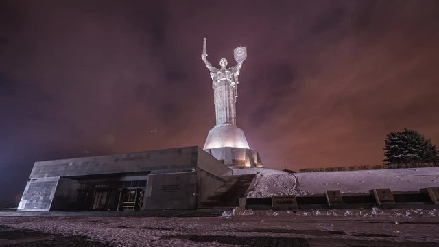 Night timelapse of the Motherland Statue in Kiev