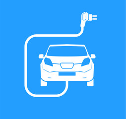 Car charging station symbol. Road sign template of electric vehicle. Renewable eco technologies. Vector illustration of minimalistic flat design.