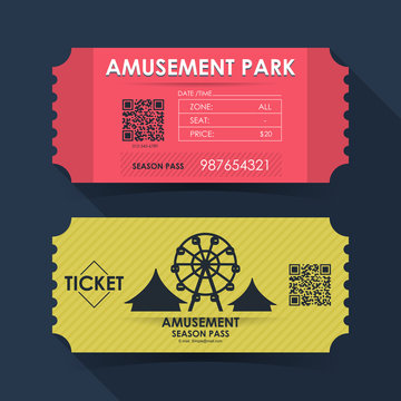 Amusement park ticket card. Element template for graphics design. Vector illustration
