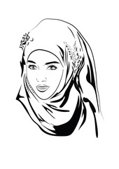 beautiful face of arabic muslim woman, vector illustration,