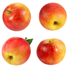 Fresh red apples with leafs isolated on white background with clipping path