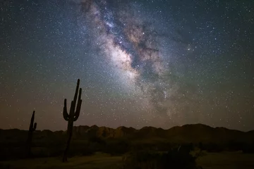 Fotobehang De Melkweg en Sterrennacht in de woestijn van Arizona. © JSirlin
