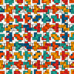 Fototapeta premium Repeated creative puzzle mosaic. Geometric seamless pattern design. Pixel art surface texture. Contemporary camouflage