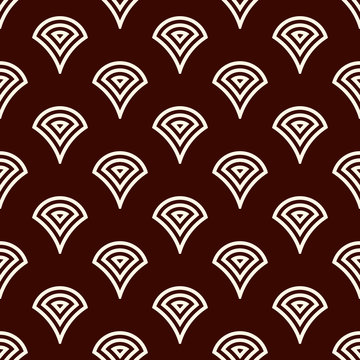 Repeated rounded scallop figures. Seamless geometric pattern. Abstract water drop shapes. Fish scale wallpaper.