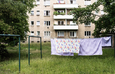 Clothes hanging on line in garden