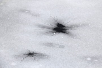 Löcher und Risse in der Eisfläche