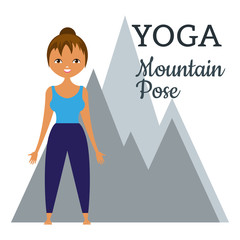 Yoga. Asana is the pose of a mountain. A graphic illustration of the exercise. The girl and the mountain. Vector
