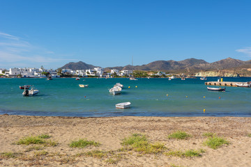 Obraz premium Sandy beach in Pollonia bay on Milos island, Greece