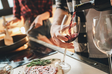 Closeup detail two glasses and red wine