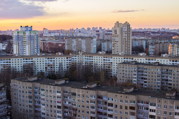 Urban buildings high-rise. High-rise buildings on top. Gray buildings minsk