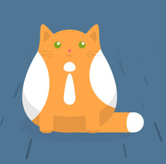 Cute sitting cat. Red cat with white stains. Flat vector illustration