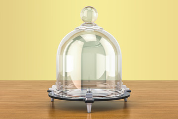 Glass Bell or Bell Jar on the wooden table. 3D rendering © alexlmx