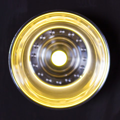 Beautiful retro luxury interior lighting bulb decor. Lantern with a light bulb. 1 to 1. Square. Glowing light bulb