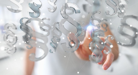 Businessman using law paragraph symbol 3D rendering