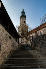 Fototapeta na wymiar The old church of Burghausen with some stairs