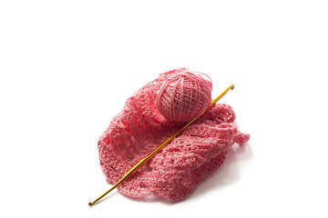 crocheting, handmade, pink wool coil