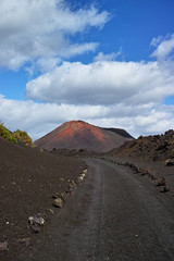 Views from guided tour Termesana route in Timanfaya national park, Lanzarote, Canary, Spain.
