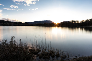 Sunset At Lake Silbersee In Villach Carinthia Austria
