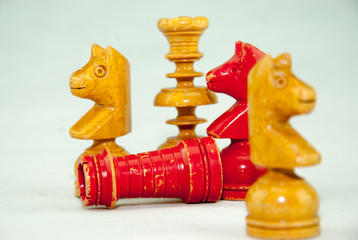 chess pieces on white background,