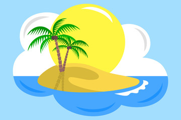 Fototapeta na wymiar Desert Island Dream Cloud Graphic Design. Tropical Beach Paradise. Vector Illustration.