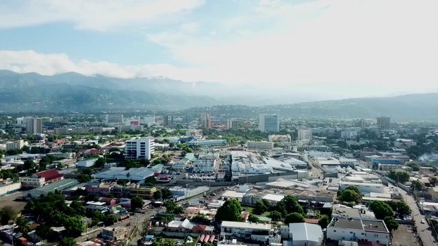 Cinematic aerial view of Kingston Jamaica