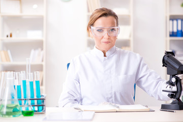 Woman chemist working in hospital clinic lab