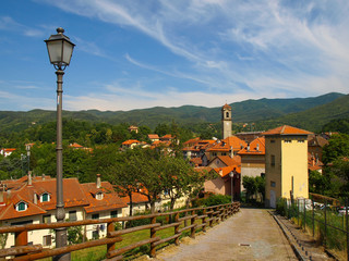 Panoramic view over the village of Sassello in Liguria, Italy