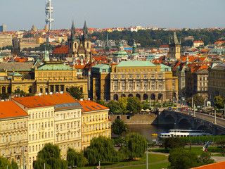 Fototapeta na wymiar Aerial view of the Old Town and Our Lady Before Tyn cathedral in Prague, Czech Republic