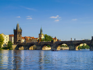 Fototapeta na wymiar The Charles Bridge over the Vltava River in Prague, Czech Republic