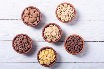 Cereals . Breakfast with milk and chocolate cornflakes