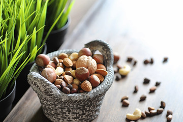 tasty nuts on a wooden table
