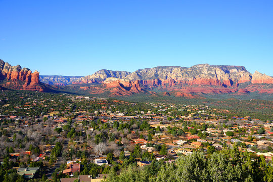 Landscape panoramic view of Sedona in Red Rock Country in the Coconino National Forest in Arizona, southwest United States