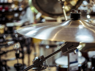 Fototapeta na wymiar cymbal hat on the drum set place close up